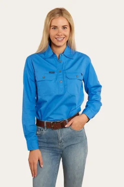 Pentecost River Womens Half Button Work Shirt - Blue