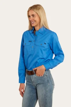 Pentecost River Womens Half Button Work Shirt - Blue