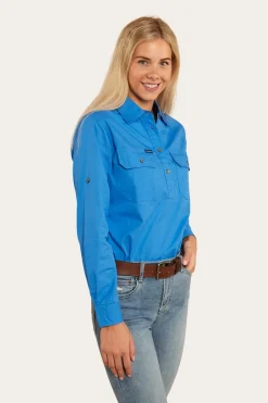 Pentecost River Womens Half Button Work Shirt - Blue