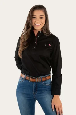 Pentecost River Womens Half Button Work Shirt - Black/Melon