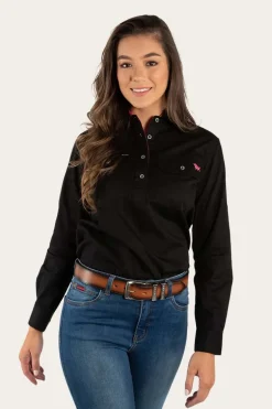 Pentecost River Womens Half Button Work Shirt - Black/Melon