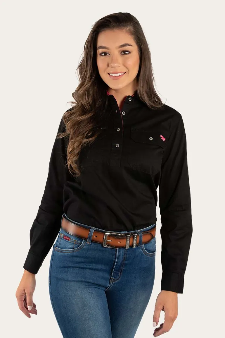 Pentecost River Womens Half Button Work Shirt - Black/Melon