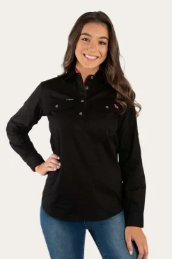 Pentecost River Womens Half Button Work Shirt - Black/Melon