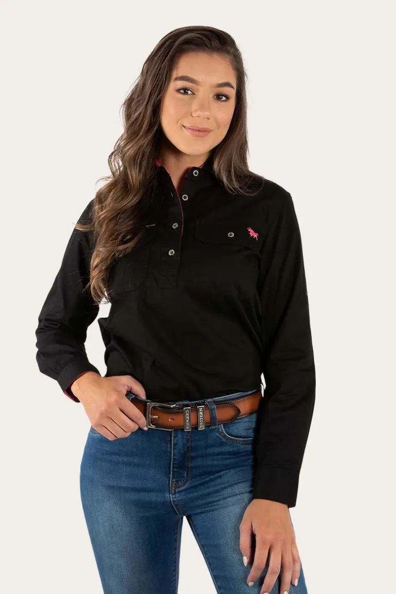 Pentecost River Womens Half Button Work Shirt - Black/Melon