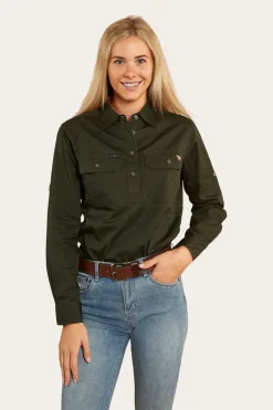 Pentecost River Womens Half Button Work Shirt - Cargo Khaki