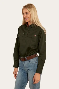 Pentecost River Womens Half Button Work Shirt - Cargo Khaki