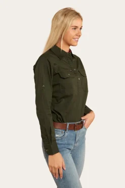 Pentecost River Womens Half Button Work Shirt - Cargo Khaki