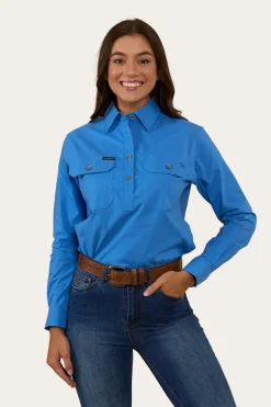Pentecost River Womens Half Button Coolmax Work Shirt - Blue