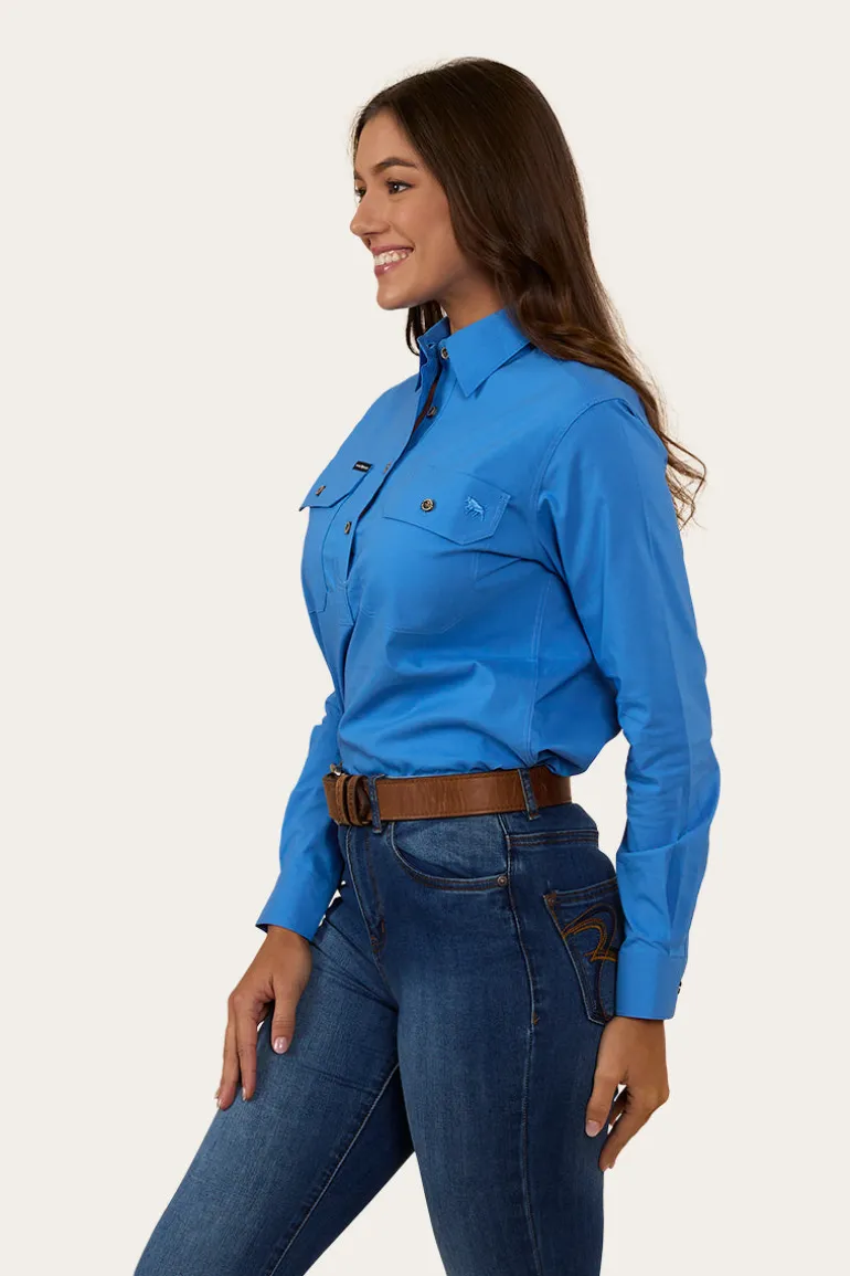 Pentecost River Womens Half Button Coolmax Work Shirt - Blue