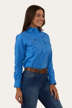Pentecost River Womens Half Button Coolmax Work Shirt - Blue