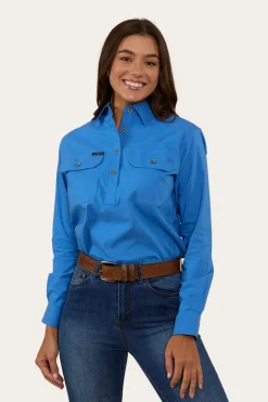 Pentecost River Womens Half Button Coolmax Work Shirt - Blue