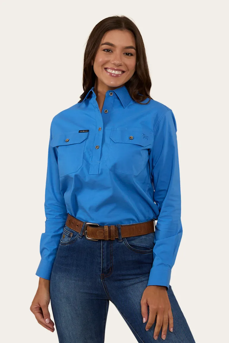 Pentecost River Womens Half Button Coolmax Work Shirt - Blue