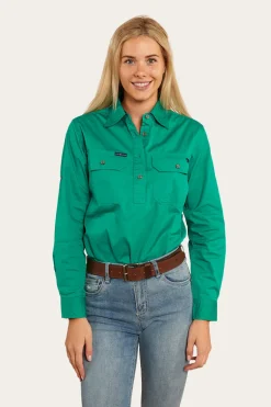 Pentecost River Womens Half Button Work Shirt - Green