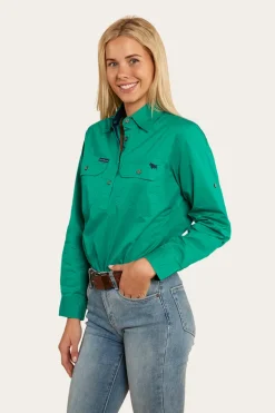 Pentecost River Womens Half Button Work Shirt - Green
