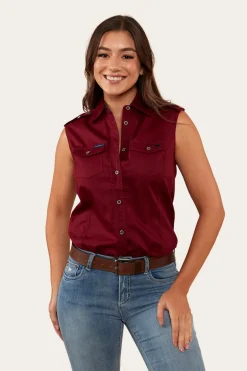 Pentecost River Womens Sleeveless Work Shirt - Burgundy