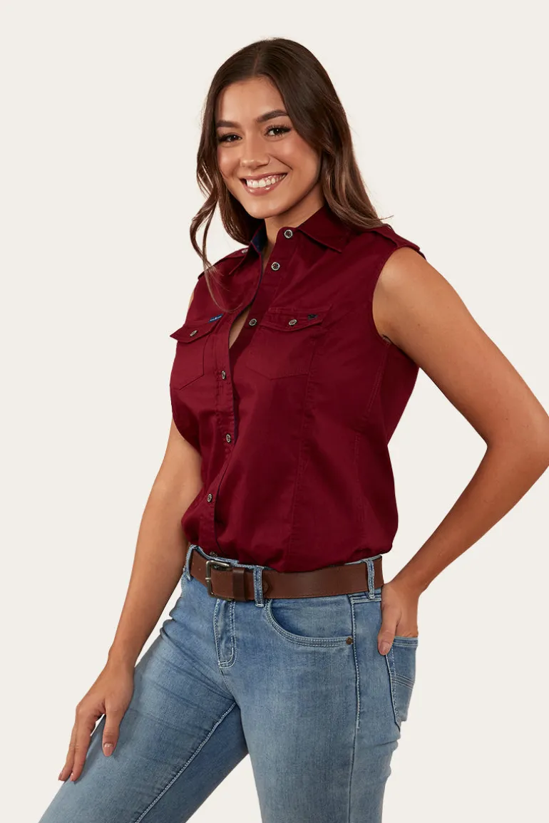 Pentecost River Womens Sleeveless Work Shirt - Burgundy