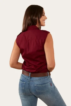 Pentecost River Womens Sleeveless Work Shirt - Burgundy