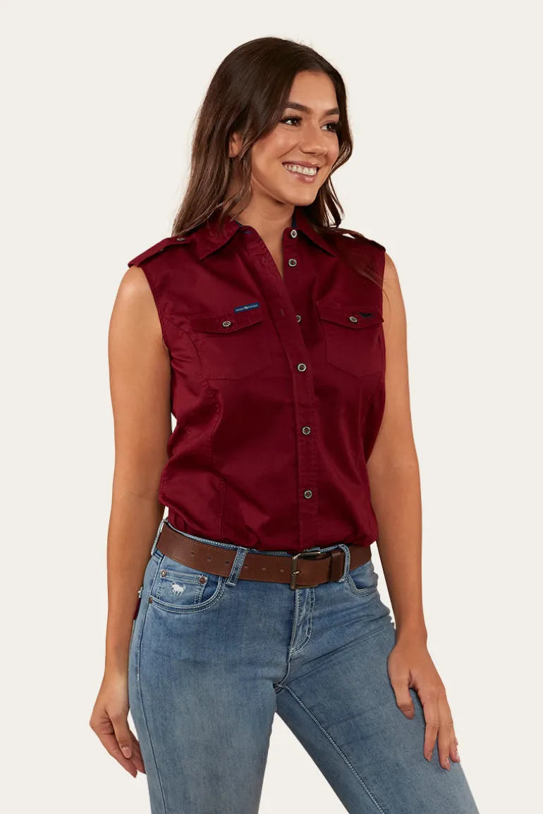 Pentecost River Womens Sleeveless Work Shirt - Burgundy