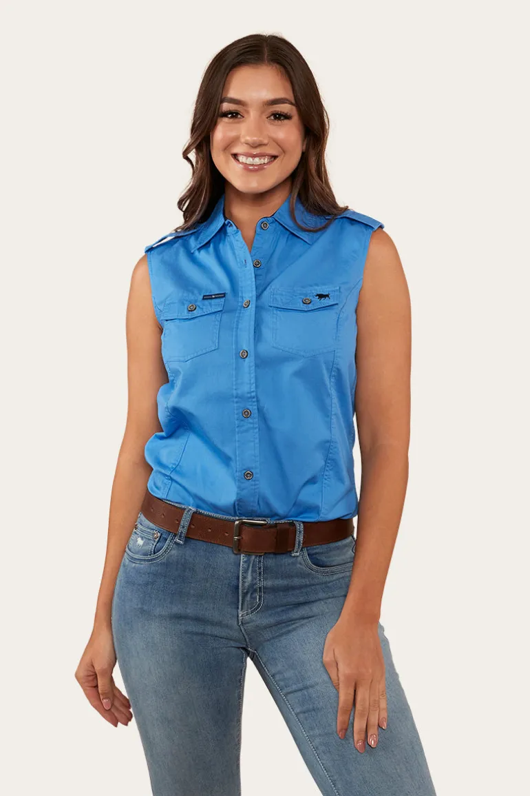 Pentecost River Womens Sleeveless Work Shirt - Blue