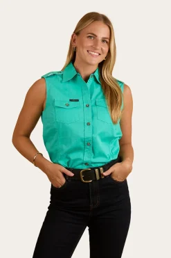 Pentecost River Womens Sleeveless Work Shirt - Mint / Navy