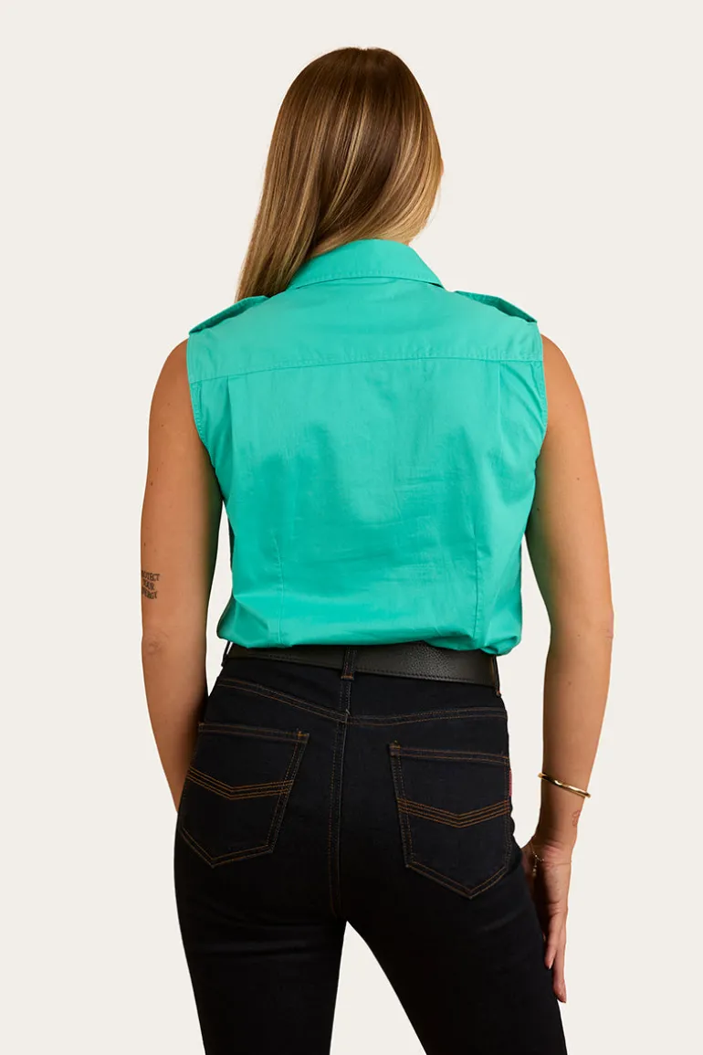 Pentecost River Womens Sleeveless Work Shirt - Mint / Navy