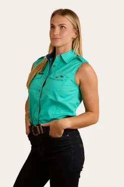 Pentecost River Womens Sleeveless Work Shirt - Mint / Navy