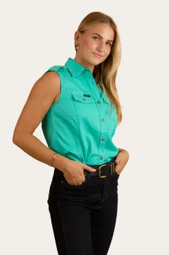 Pentecost River Womens Sleeveless Work Shirt - Mint / Navy