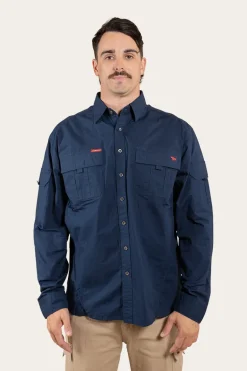 Pilbara Mens Ripstop Full Button Work Shirt - Dark Navy