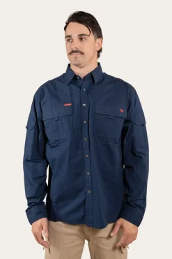 Pilbara Mens Ripstop Full Button Work Shirt - Dark Navy