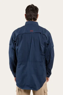 Pilbara Mens Ripstop Full Button Work Shirt - Dark Navy