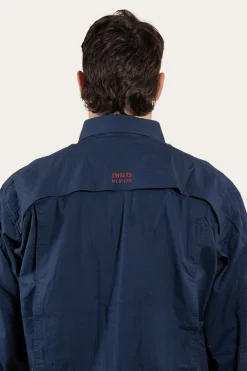 Pilbara Mens Ripstop Full Button Work Shirt - Dark Navy