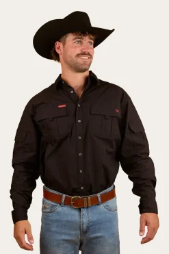 Pilbara Mens Ripstop Full Button Work Shirt - Black