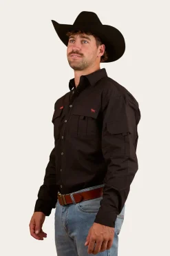 Pilbara Mens Ripstop Full Button Work Shirt - Black