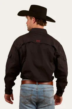 Pilbara Mens Ripstop Full Button Work Shirt - Black