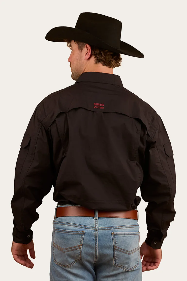 Pilbara Mens Ripstop Full Button Work Shirt - Black