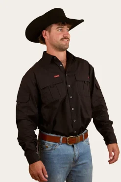 Pilbara Mens Ripstop Full Button Work Shirt - Black