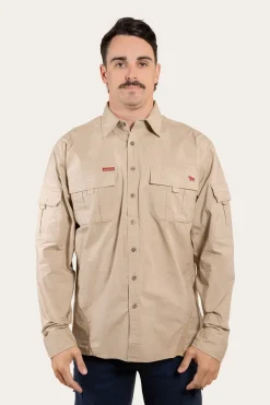 Pilbara Mens Ripstop Full Button Work Shirt - Camel