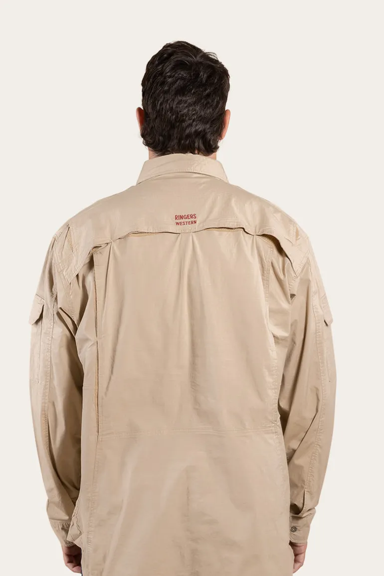Pilbara Mens Ripstop Full Button Work Shirt - Camel