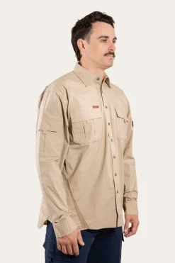 Pilbara Mens Ripstop Full Button Work Shirt - Camel