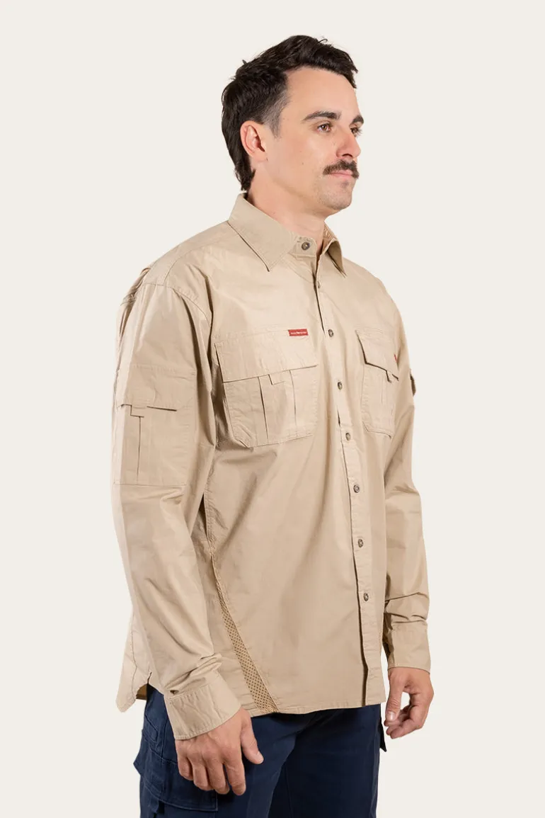 Pilbara Mens Ripstop Full Button Work Shirt - Camel