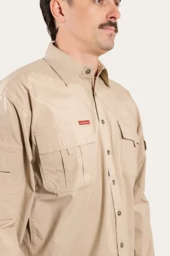 Pilbara Mens Ripstop Full Button Work Shirt - Camel
