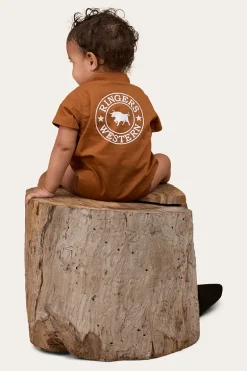 Ringers Babies Short Sleeve Work Shirt Romper - Tobacco / White