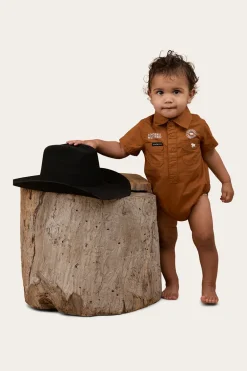 Ringers Babies Short Sleeve Work Shirt Romper - Tobacco / White