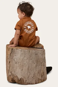 Ringers Babies Short Sleeve Work Shirt Romper - Tobacco / White