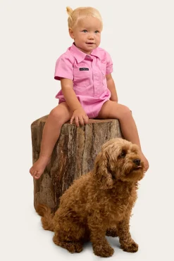 Ringers Babies Short Sleeve Work Shirt Romper - Pastel Pink