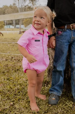 Ringers Babies Short Sleeve Work Shirt Romper - Pastel Pink