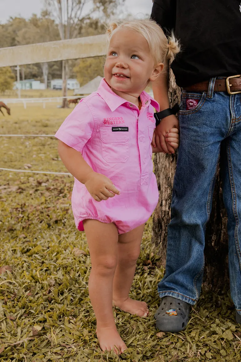 Ringers Babies Short Sleeve Work Shirt Romper - Pastel Pink