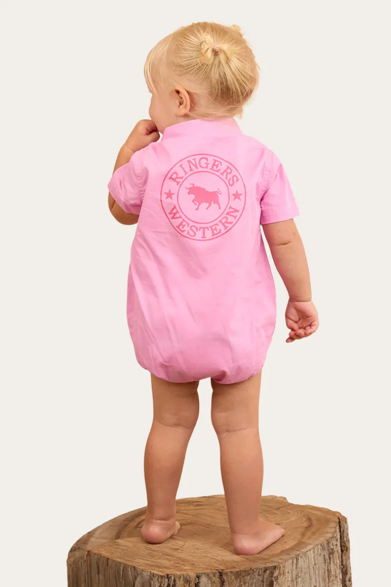 Ringers Babies Short Sleeve Work Shirt Romper - Pastel Pink