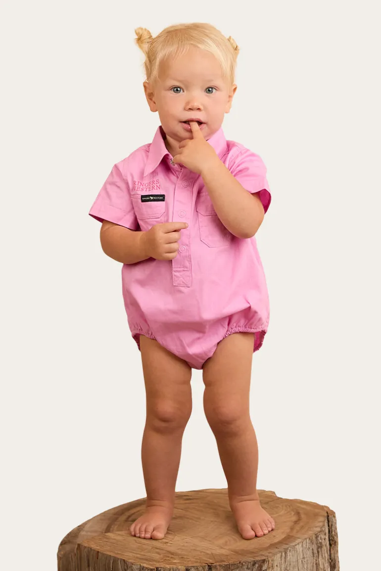 Ringers Babies Short Sleeve Work Shirt Romper - Pastel Pink