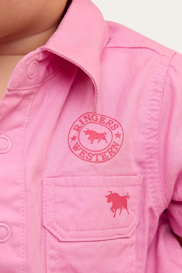 Ringers Babies Short Sleeve Work Shirt Romper - Pastel Pink